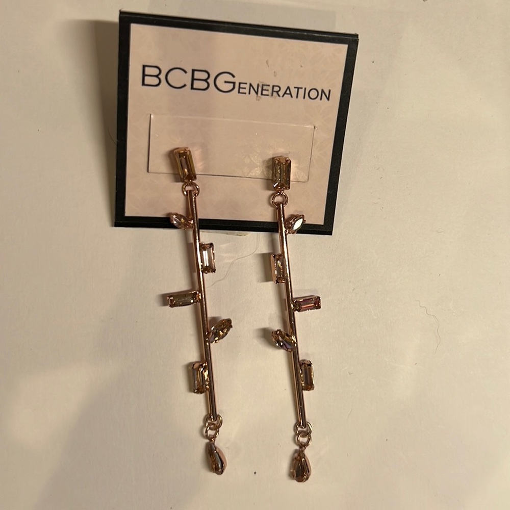BCBGeneration rose gold dangle rhinestone earrings nwt